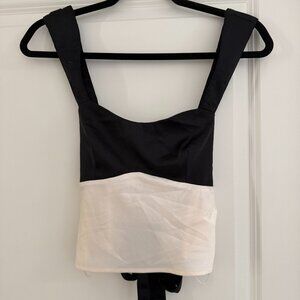 Color Blocked Tie Back Satin Top by Le Lis